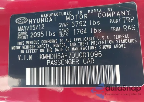 2013 Hyundai Elantra Gs из США, поврежденный, VIN KMHDH6AE7DU001096